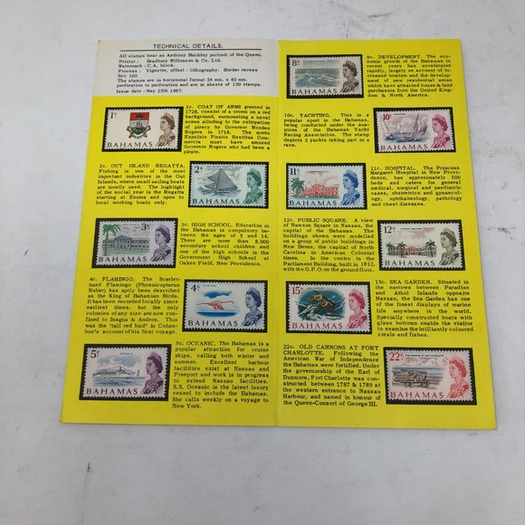 Bahamas Souvenir Card w/ Mint Stamps - Stamps 1967 Mint - Picture 2 of 3